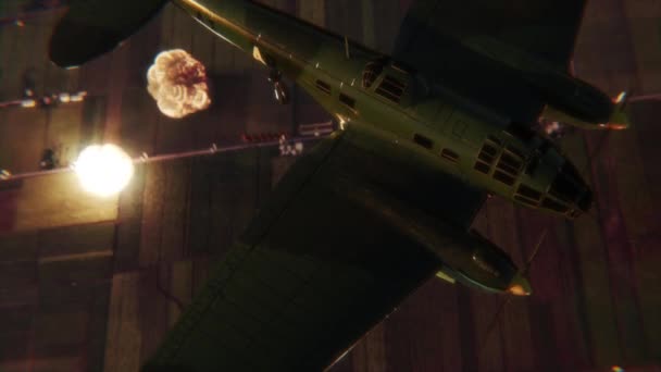 Pesawat Pengebom Perang Dunia Menjatuhkan Bom — Stok Video