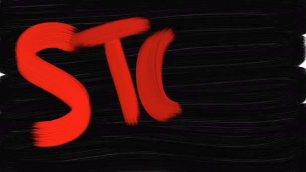 黒い背景にアクリルで書かれた赤い単語 Stop ストップ — ストック動画