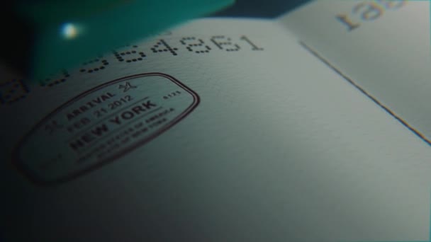 パスポートに刻印された複数の到着切手 — ストック動画