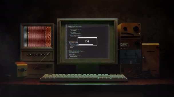 Ρετρό Υπολογιστή Τρέχει Μια Ακολουθία Hacking Πλάνα Αρχείου