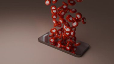 3D kalp simgeleri akıllı telefondan uçuyor..