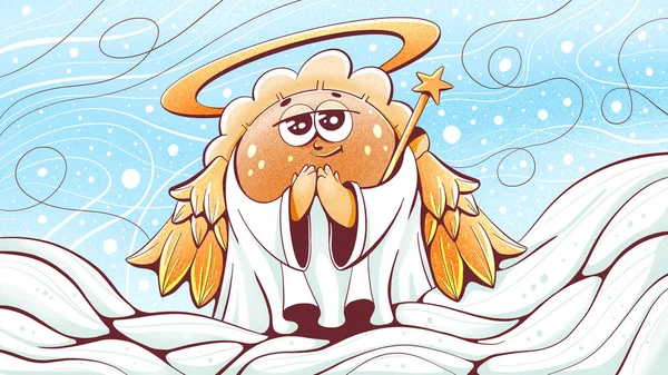 Concept art angel dumpling in cartoon style. Can be used as illustration, sticker, print.