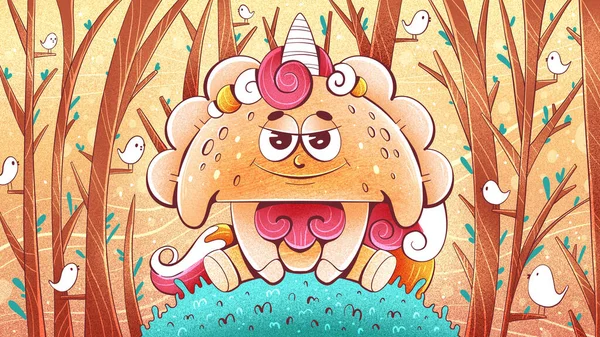 Concept art unicorn dumpling in cartoon style. Can be used as illustration, sticker, print.