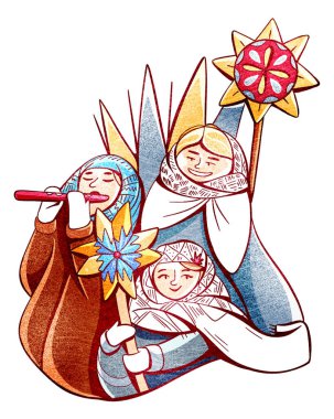 Ukrainian holiday. Ukrainians in beautiful ethnic clothes with festive things.