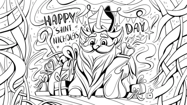 Line Art Postkarte Happy Nicholas Day — Stockfoto