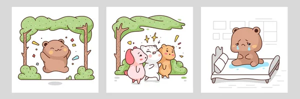 Vektorová Plochá Ilustrace Medvědem Kočičími Znaky Medvěd Zamilovaný Kočičí Holky — Stockový vektor