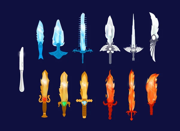 不同形状和颜色的一组矢量刀和剑 — 图库矢量图片