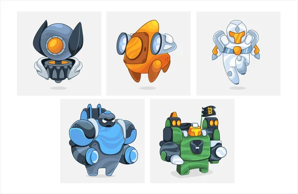 Set Personaggi Dei Giochi Vettoriali Robot Stile Cartone Animato — Vettoriale Stock