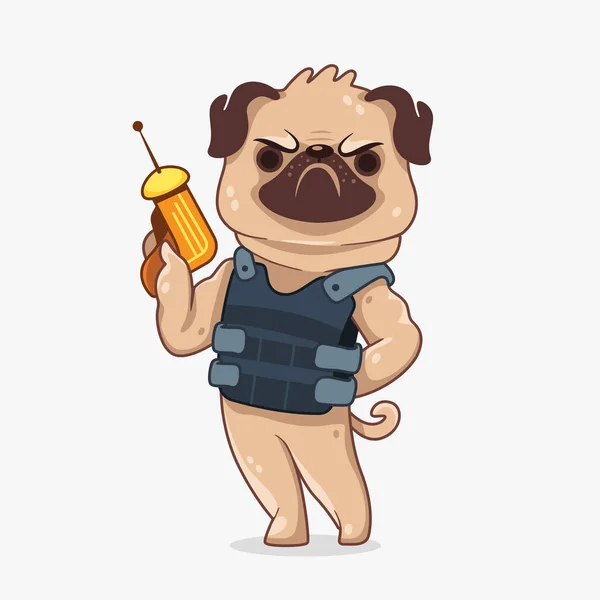 Vector Personagem Cão Pug Armadura Corpo Estilo Cartoon — Vetor de Stock