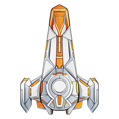 Çizgi roman tarzında uzay gemisi çizimi.