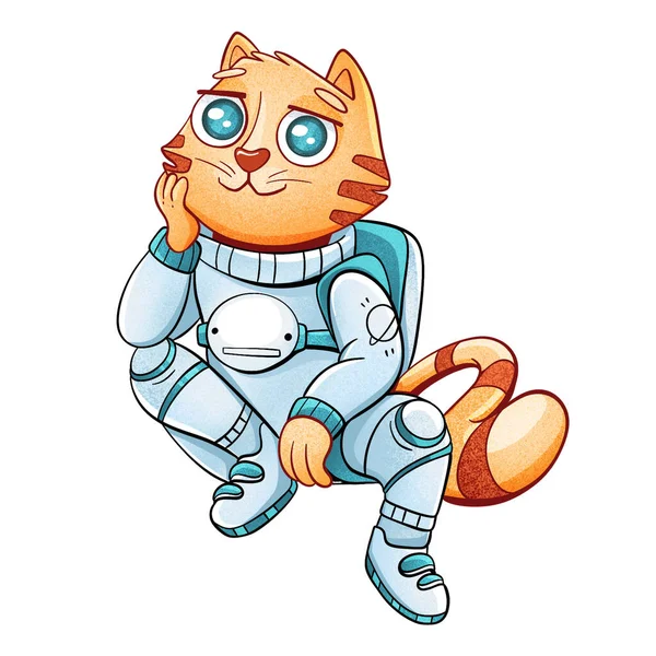 Astronaut Cat Εικονογράφηση Χαρακτήρα Καρτούν Στυλ Κόμικ — Φωτογραφία Αρχείου
