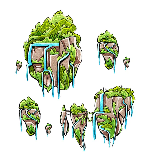 Illustrazione Alieno Fantastica Isola Volante Stile Cartone Animato — Foto Stock