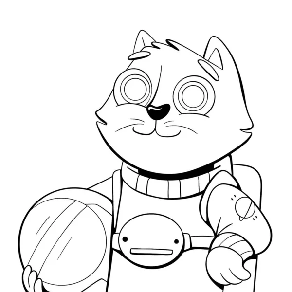 Illustrazione Del Personaggio Del Gatto Astronauta Linea Stile Doodle — Foto Stock