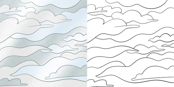 Sky background in cartoon style. Colored background and line style background.