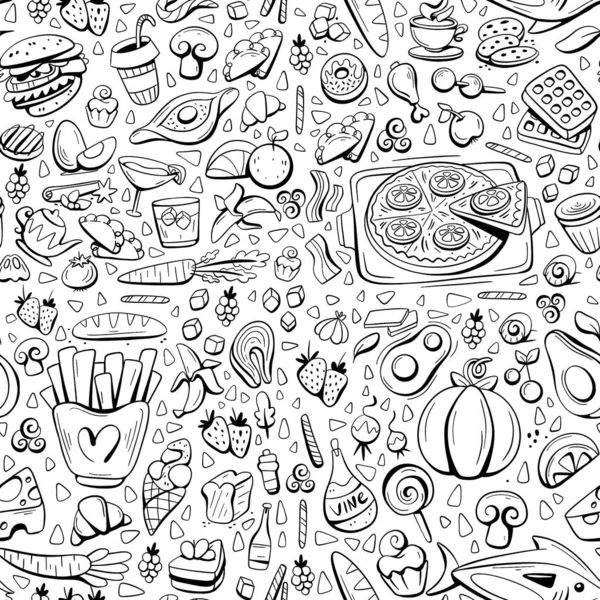 Padrão Estilo Linha Doodle Sobre Tema Comida Pizza Hambúrgueres Morangos — Fotografia de Stock
