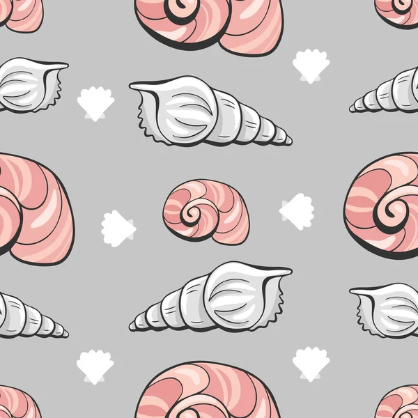 Vector Pattern Cone Shells Sea Snails Cartoon Comic Style — Stock Vector