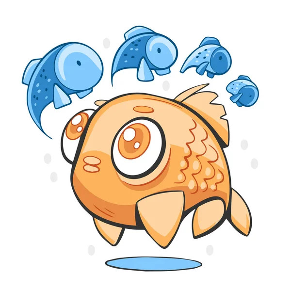 Wektor Ilustracja Cute Ryb Podwodnych Stylu Komiksu — Wektor stockowy