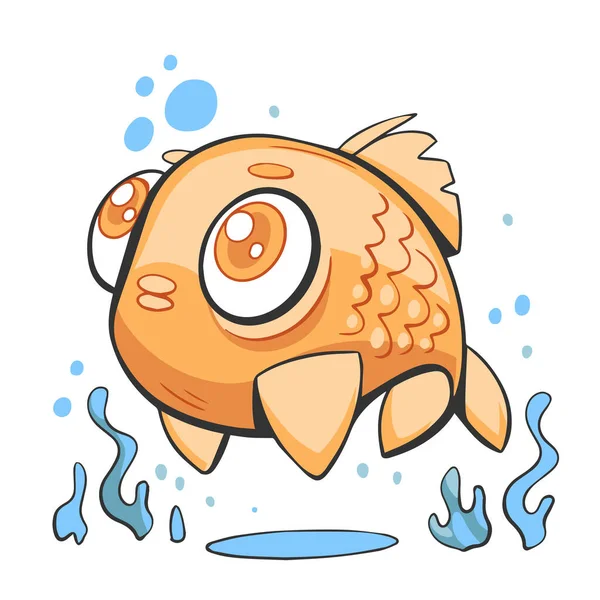 Vektorové Ilustrace Roztomilé Ryby Pod Vodou Komiksovém Kresleném Stylu — Stockový vektor