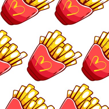 Vektör desenli McDonald 's patates kızartması çizgi film stili.