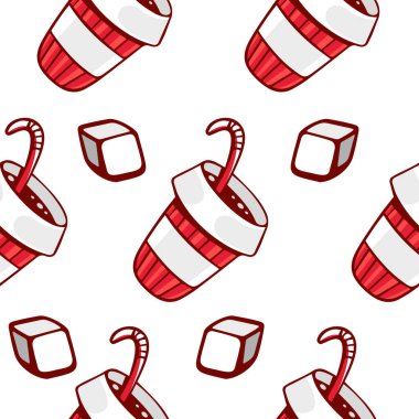 Çizgi film tarzında pipetle soğutulmuş içeceklerin vektör deseni.