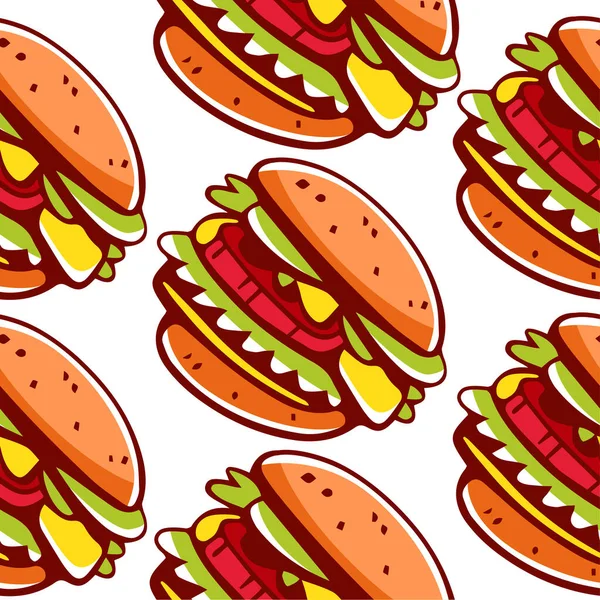 Padrão Vetorial Cheeseburgers Estilo Cartoon — Vetor de Stock