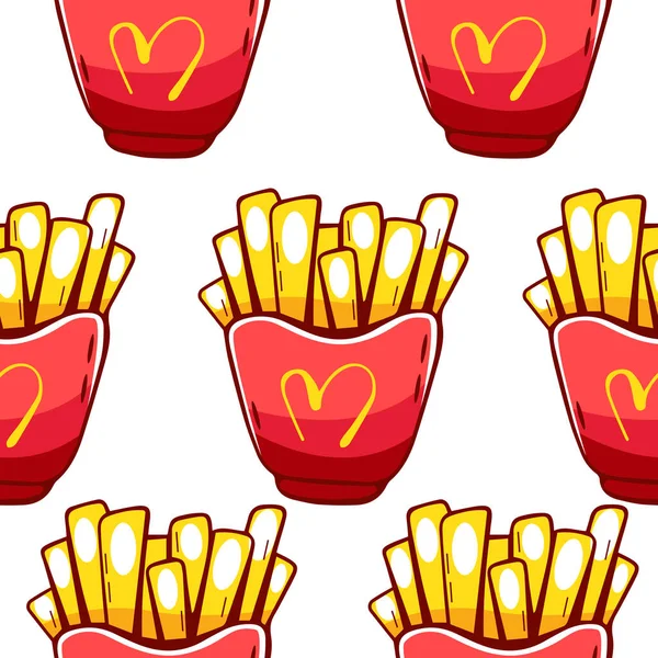 Vector Pattern Mcdonald French Fries Cartoon Style — Stock Vector