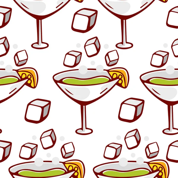 グラスやゴブレットのベクトルパターンは 漫画のスタイルで飲み物や氷と — ストックベクタ