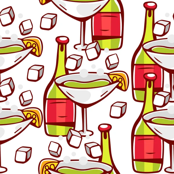 ワインボトル 漫画風のゴブレットのベクトルパターン — ストックベクタ