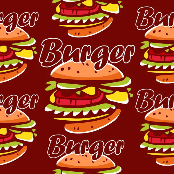 漫画風のハンバーガーのベクトルパターン — ストックベクタ