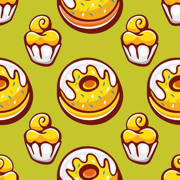 Vektormuster Von Donuts Und Kuchen Cartoon Stil — Stockvektor