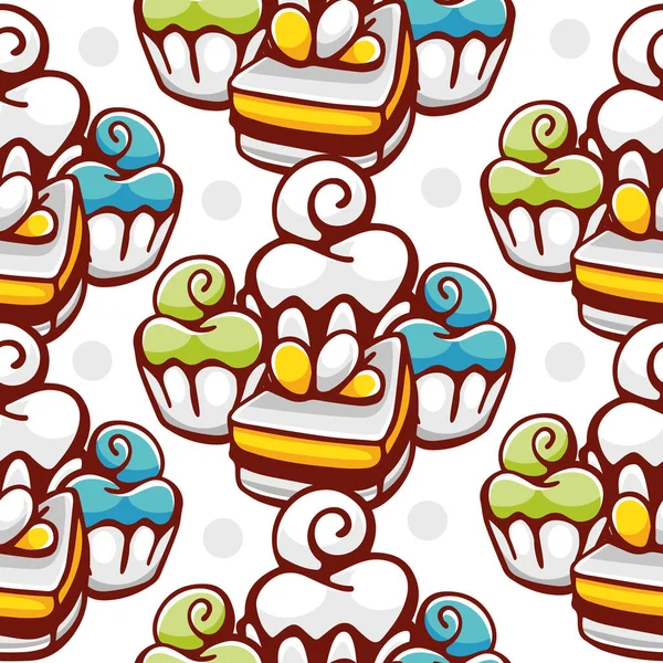 漫画風のケーキやデザートのベクトルパターン — ストックベクタ