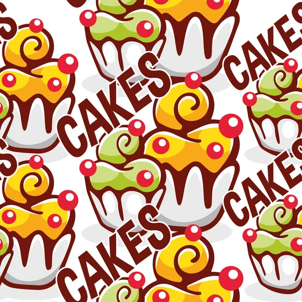 Vektormuster Von Kuchen Und Desserts Cartoon Stil — Stockvektor