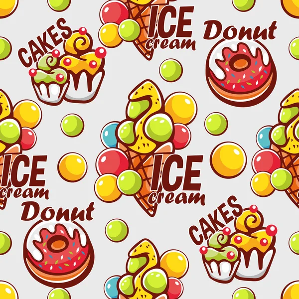 お菓子とベクトルパターン ワッフル カップケーキ アイスクリーム ケーキ — ストックベクタ