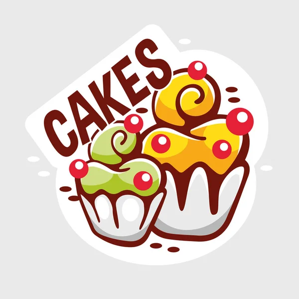 Vektor Illustration Eines Kuchenstücks Und Schriftzugs Cake Cartoon Stil — Stockvektor