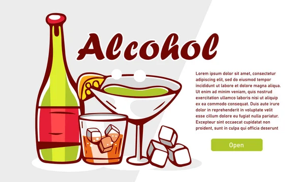 Illustration Vectorielle Bannière Boissons Alcoolisées Lettrage Style Dessin Animé — Image vectorielle