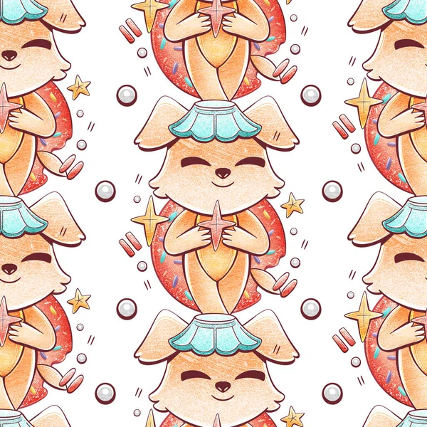 Illustration Pattern Cute Dog Cartoon Style — Stock Photo, Image