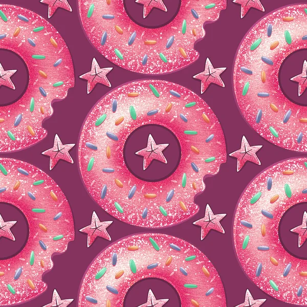 Çizgi Film Tarzında Donut Deseni Çizimi — Stok fotoğraf