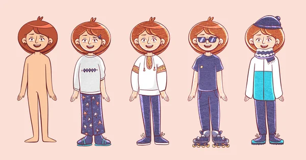 Diferentes Opciones Ropa Para Personaje Chica Estilo Kawaii Dibujos Animados — Foto de Stock