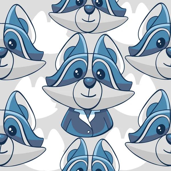 Vector Pattern Cartoon Cute Funny Raccoon — Stock Vector