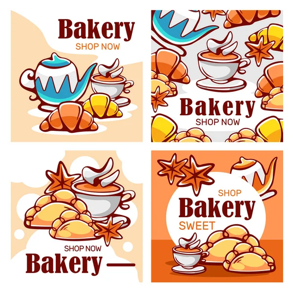 お茶とベーキングをテーマにしたベクタープロモーションポスター — ストックベクタ
