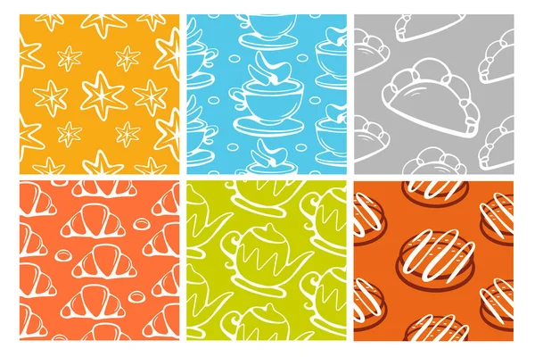 Line Style Vector Patterns Theme Tea Bakery — Stock Vector