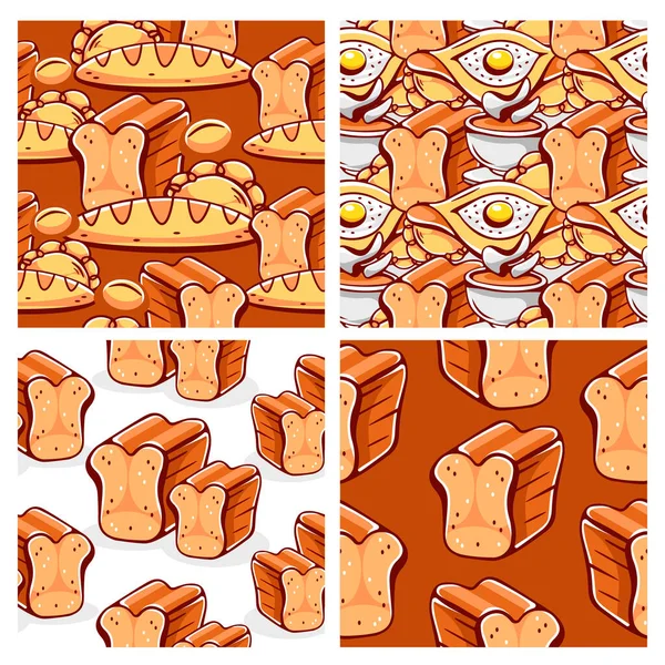 Vector Patronen Het Thema Van Bakken Brood Cupcake Khachapuri Cartoon — Stockvector