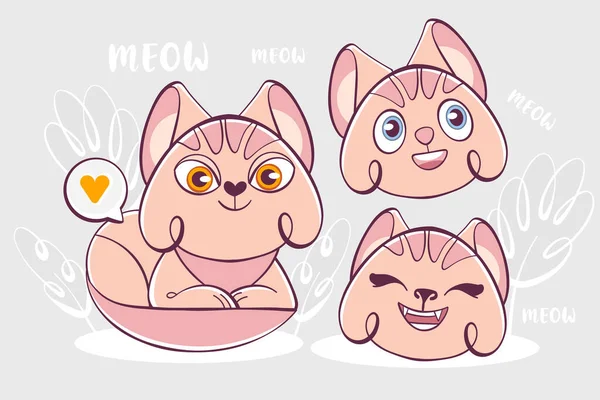 Set Personaggio Emozione Vettoriale Gatto Carino Stile Cartone Animato — Vettoriale Stock