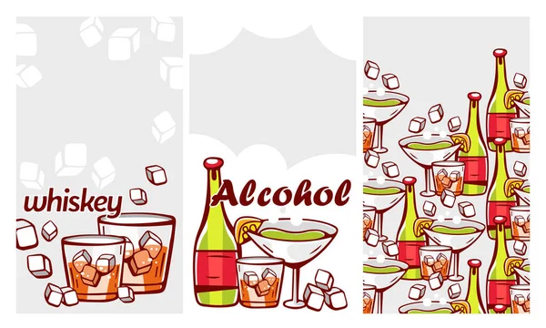 Ensemble Motifs Vectoriels Style Dessin Animé Sur Thème Alcool Des — Image vectorielle