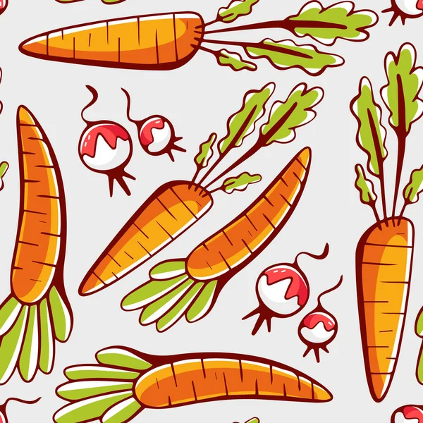 Vector Pattern Cartoon Style Carrots Radishes — Stock Vector