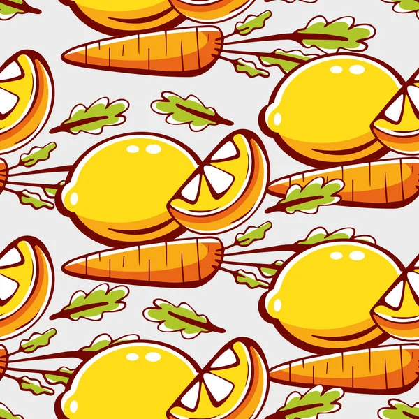 Patrón Vectorial Estilo Dibujos Animados Con Zanahorias Limón — Vector de stock