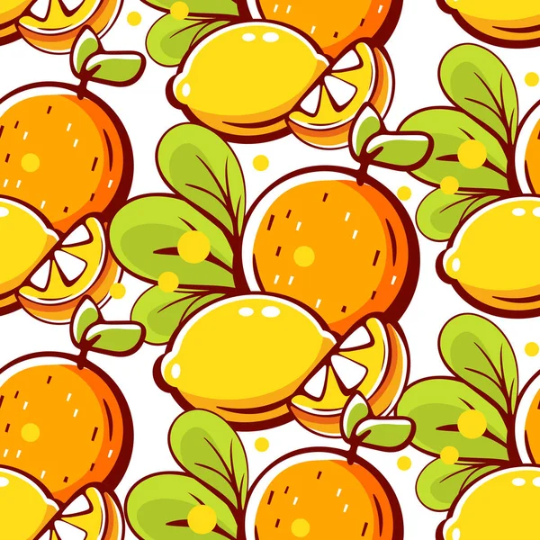 Vector Pattern Cartoon Style Citrus Fruits — Stock Vector