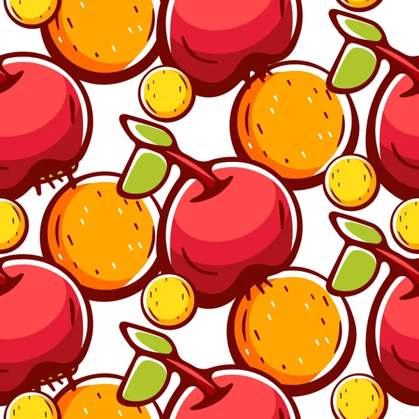 带有苹果和柑橘类水果的卡通风格病媒图案 — 图库矢量图片