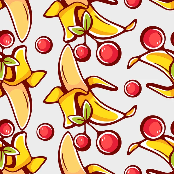 Vektor Mönster Tecknad Stil Med Bananer Och Körsbär — Stock vektor