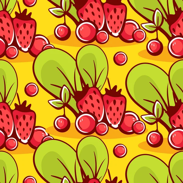 Patrón Vectorial Estilo Dibujos Animados Con Fresas Cerezas — Vector de stock